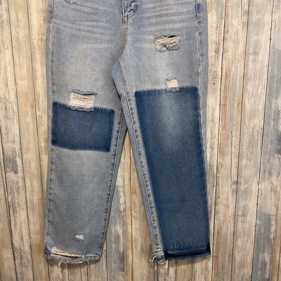 FRAYED High Rise Ankle Straight Color Block Two Tone Jeans | Size 29  NWOT - Picture 8 of 15